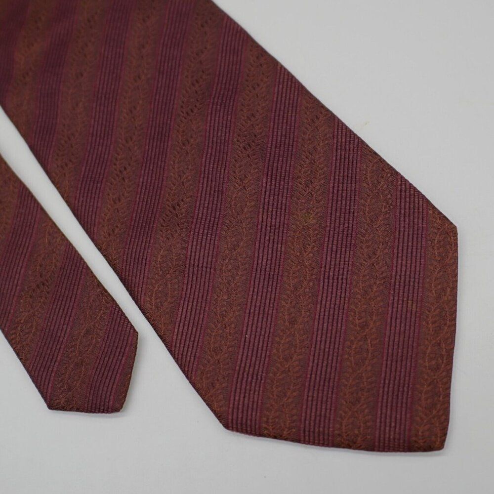 Joseph Abboud Brown Purple Striped Woven Short Wide Silk Tie - Picture 1 of 6